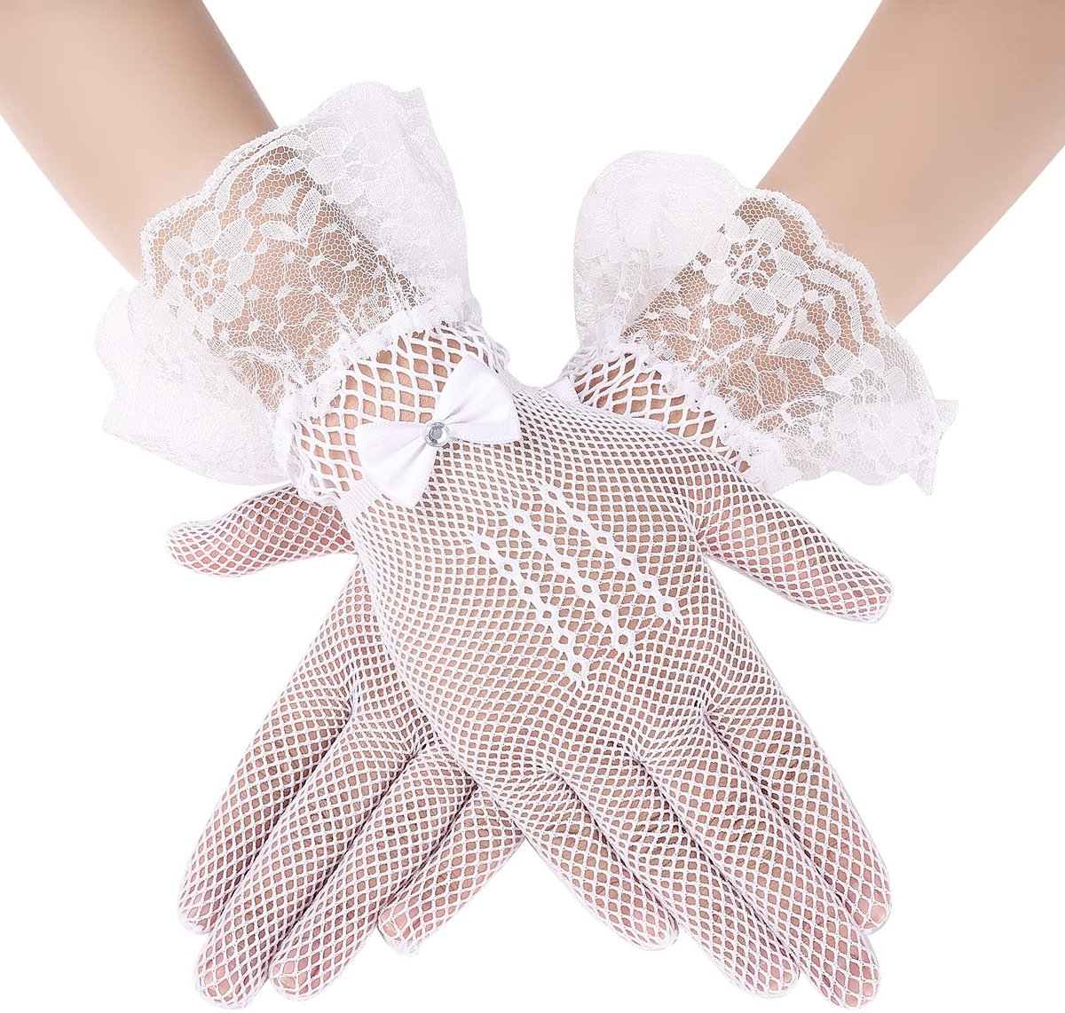 MTTproducts- Handschoenen Dames Elegante Kant - Bruiloft/Dans - Zomer/Avond - Korte Witte Handschoenen - 1 Paar - 27x12cm - Danshandschoenen