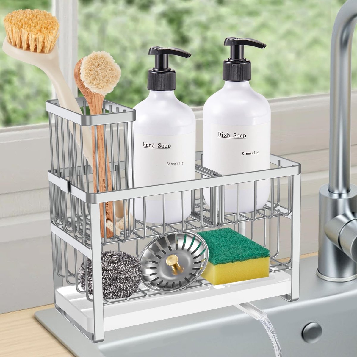 MTTproducts- Afwas Caddy Met 2 Lagen - Keuken Organizer - Opbergrek - Keuken Accessoires - Antislip - Roestvrij Staal