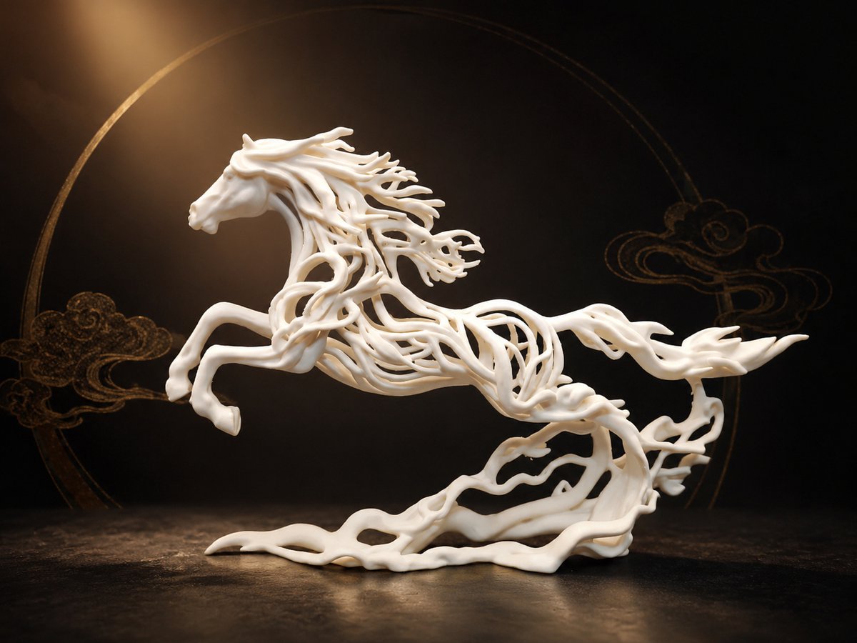Vuurpaard Beeld 2026 – Decoratief Paardenbeeld – Chinees Jaar van het Paard – Modern Woondecoratie Beeld – Wit 3D Sculptuur voor Salon, Kast en Interieur