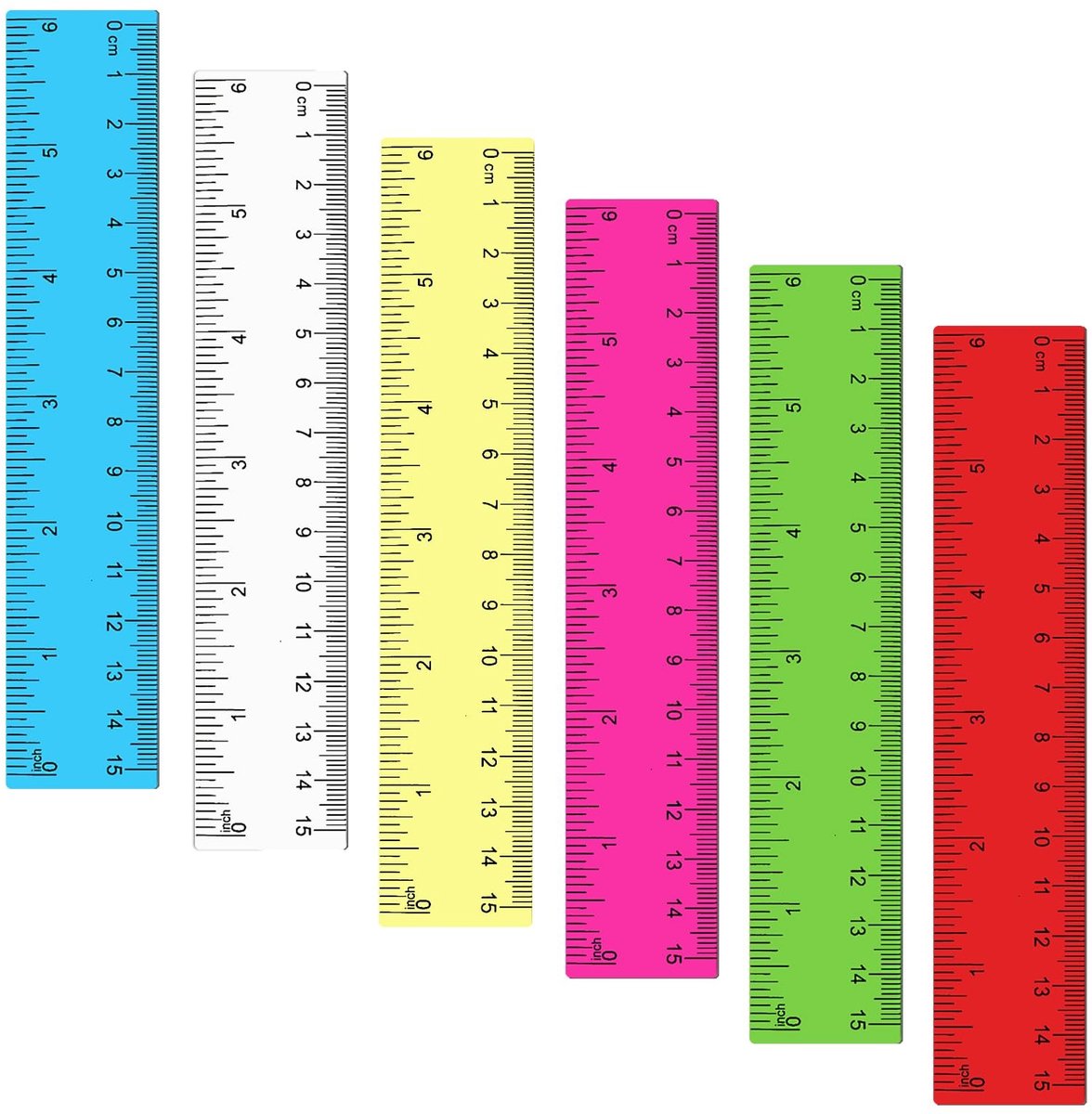 MTTproducts- Liniaal 6 Inch - 6 Stuks - Plastic - Rechte Rand - Centimeters/Inches - Veilig Ontwerp - Duidelijke Schaal - Meetlat