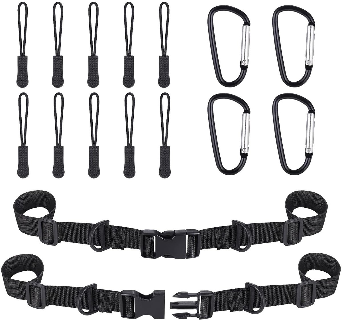 MTTproducts - 16 Stuks Borstband voor Rugzak met Karabijnhaken en Ritsdagen