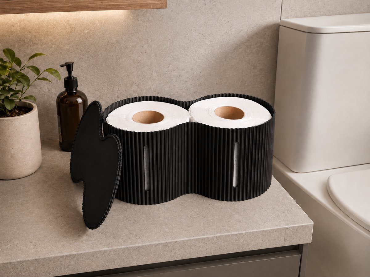 Toiletrolhouder voor 2 Rollen – Japandi Toiletpapier Houder – Minimalistische Badkamer Organizer – Toiletpapier Opberger met Indicatorgleuven – Modern Toilet Accessoire