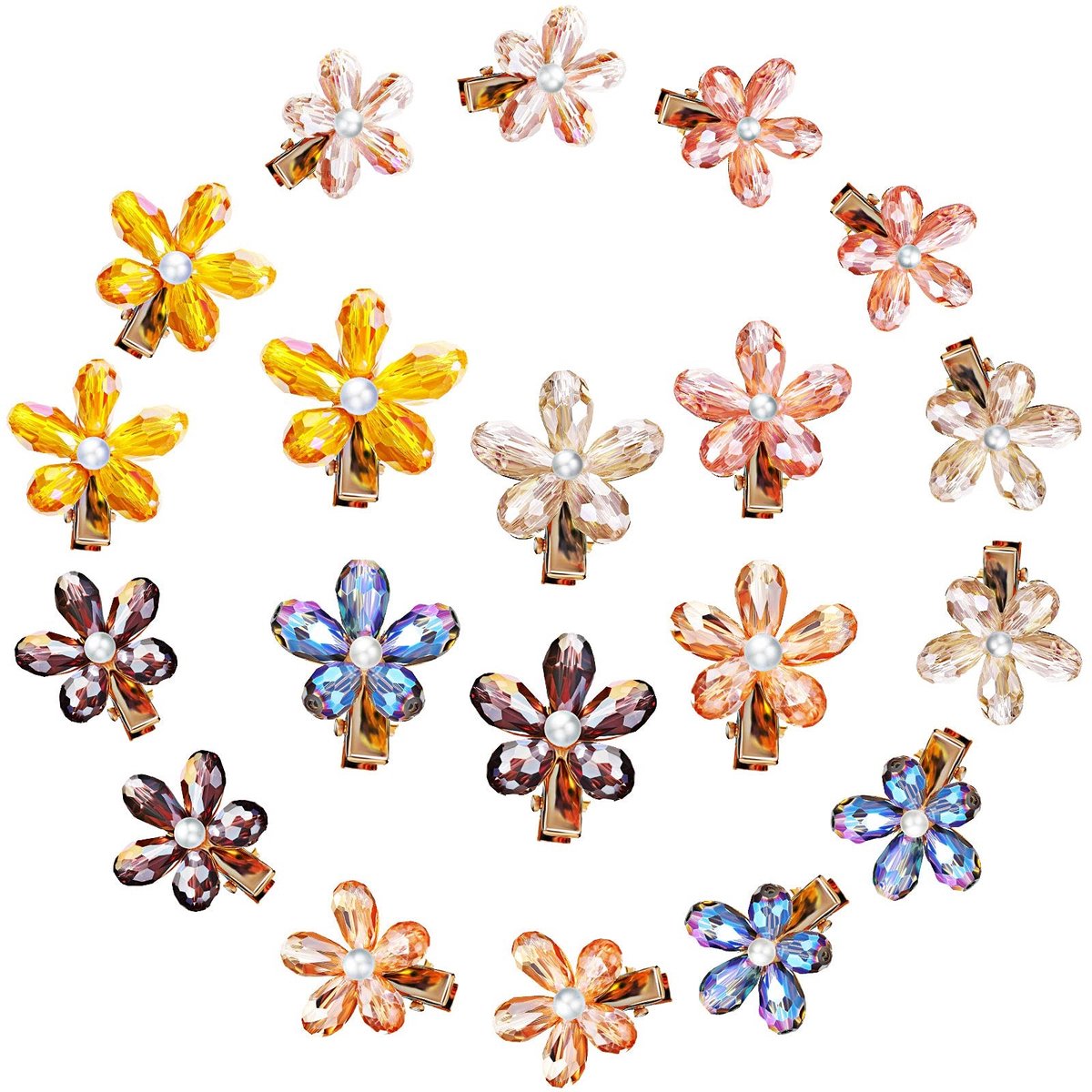 NTH products- Haarspeldjes Mini Bloem - 21 Stuks - Imitatie Kristal - Haaraccessoires - Cadeau voor Vrouwen/Meisjes - Afmetingen 3,5 x 3 cm - Haarklem