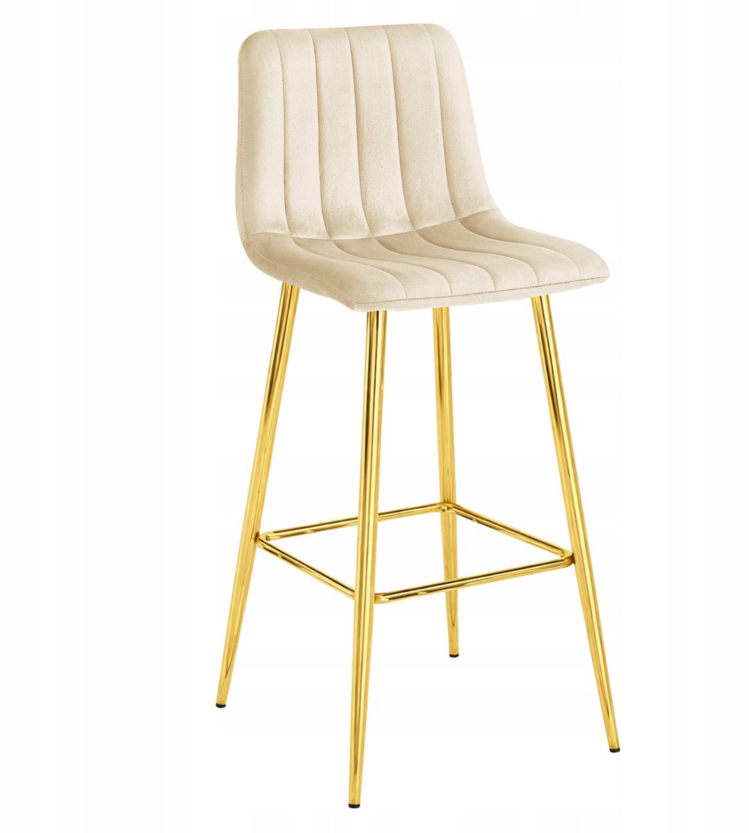 LEOBERT Barkruk POZZA - Lichtbeige Fluweel - Gouden Metalen Poten - Luxe Barkruk met Rugleuning Beige/Goud