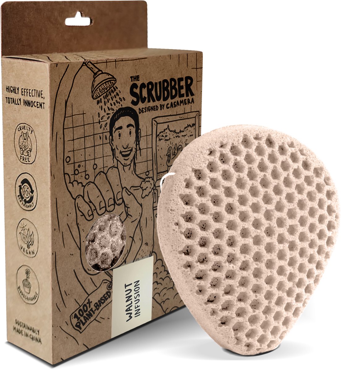Tu-Untangle Konjac Spons Walnut - Badspons met Scrubzijde - 100% Biologisch Afbreekbaar Douche Spons