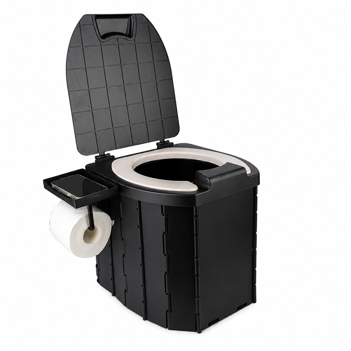 HomeGoodies - Camping Toilet - Draagbaar Toilet met Deksel en Papierhouder - 5 Liter - Ideaal voor Kamperen en Festivals - Zwart