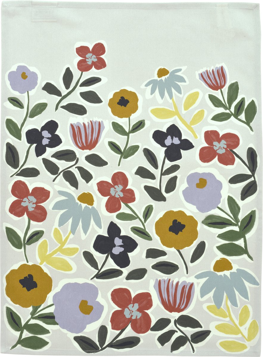 Theedoek Vermont - 50 x 70 cm - Witte theedoek met bloemen - 100% katoen - Sander