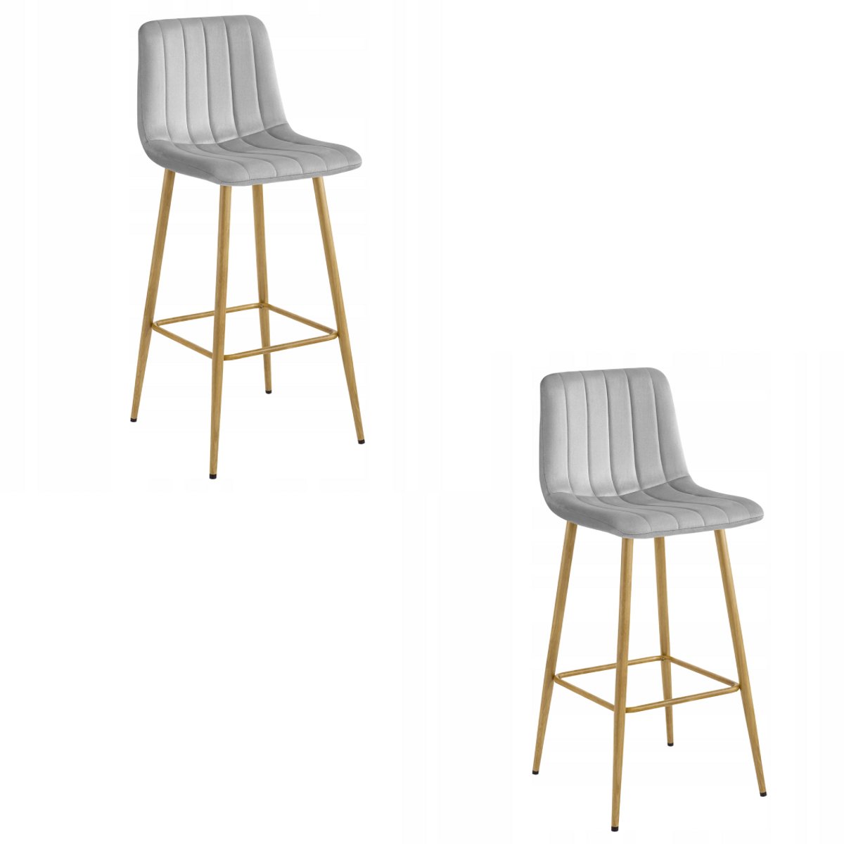 LEOBERT Set van 2 Barkrukken POZZA - Licht Grijs Fluweel - Eikenlook Metalen Poten - Moderne Barkruk met Rugleuning