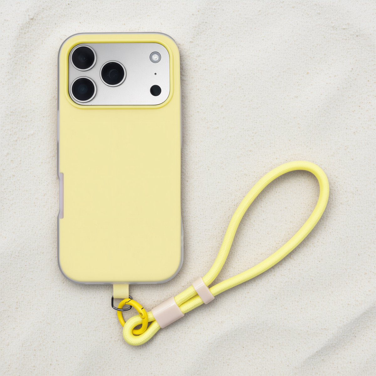 iPhone 17 Pro Hoesje met Polskoord - Butter Yellow Design - Matte Beschermhoes - Schokbestendig - Frost Look 2-Laags Beschermhoes - Zomer & Vakantie Telefoonhoesje - Pastel Geel