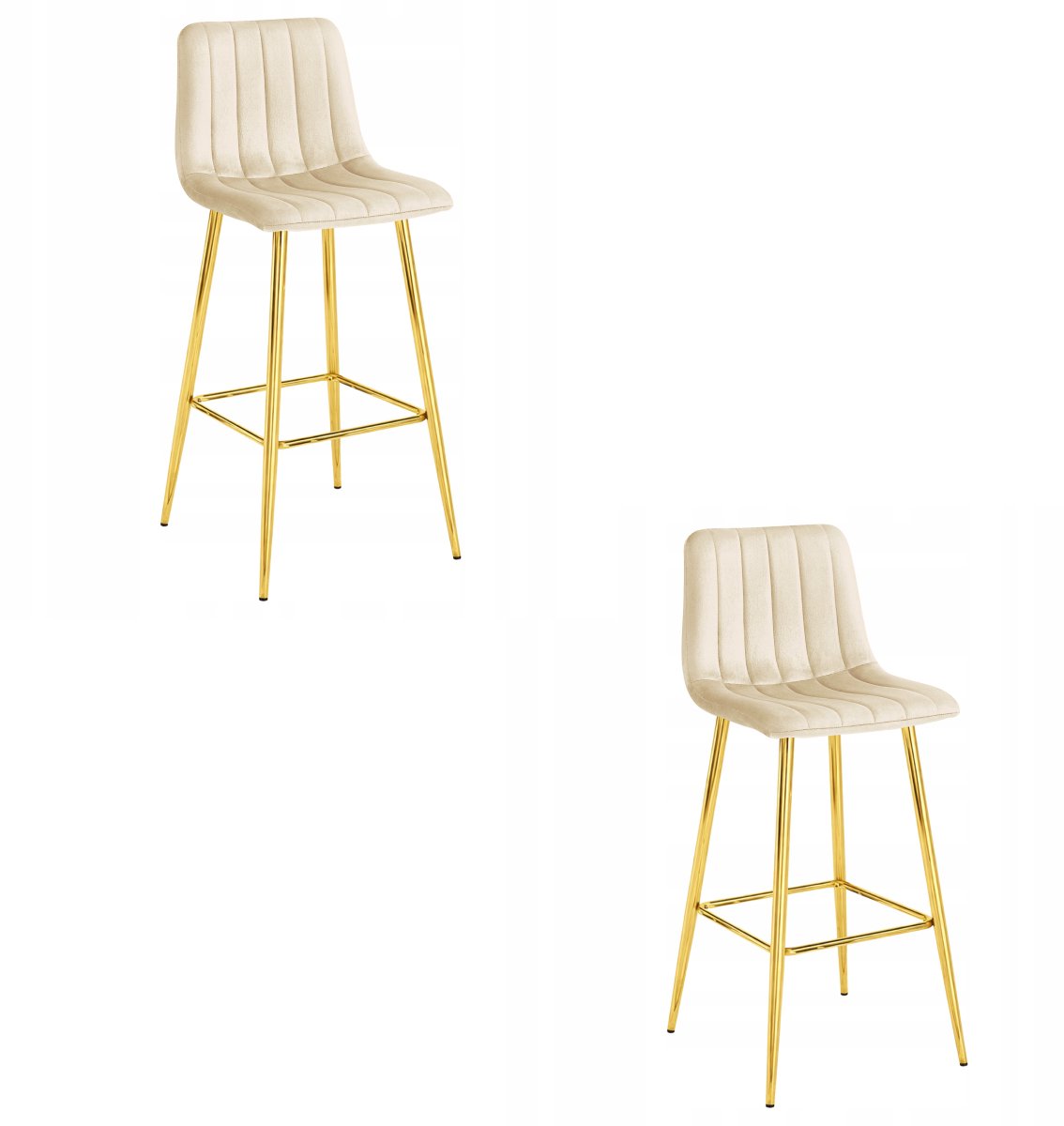 LEOBERT Set van 2 Barkrukken POZZA - Lichtbeige Fluweel - Gouden Metalen Poten - Moderne Barkruk met Rugleuning Beige/Goud