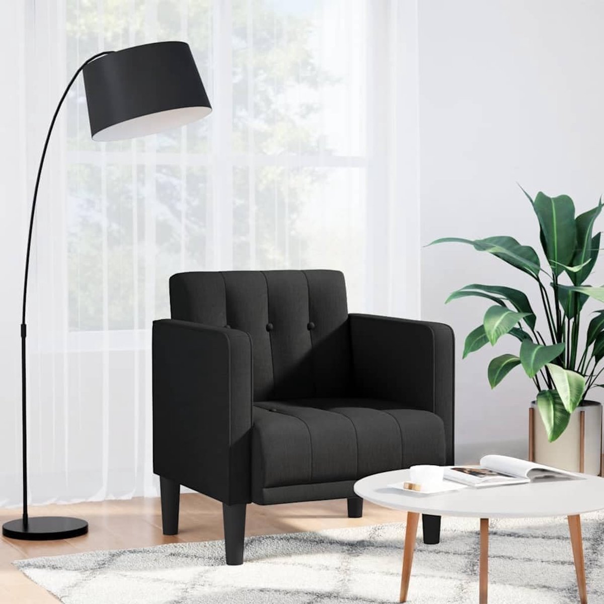 Compact ComfortLine Luxe Armleuningen Fauteuil – Comfortabele TV & Lounge Stoel in Zwarte Stof – 70,5×67×74,5 cm Relax Single Sofa voor Woonkamer & Slaapkamer