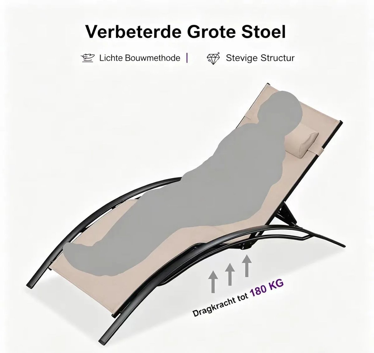 Purple Leaf Aluminium ligbedden met kussen extra groot - Set van 2 met bijzettafel - Khaki