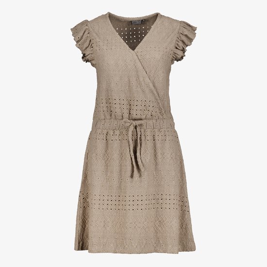 TwoDay dames jurk met ajour details taupe - Beige - Maat XL