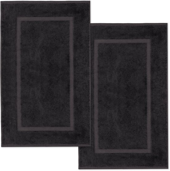 Lavea® Set van 2 badmatten 50x80 cm, zacht en absorberend – 100% katoen, wasbare badkamermatten – ideaal als douche- of badmat – Zwart