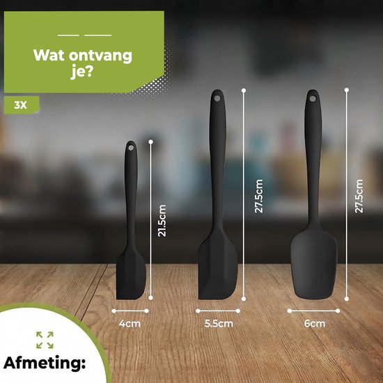 HI NATURE™ Spatel set 3 stuks - Spatel silicone - Siliconen spatel set BPA vrij - Spatelset - Keukenspatel - Pannenlikker - Bakspaan - Keukengerei set | hittebestendig - Anti-aanbak - Keuken gerei (Zwart)