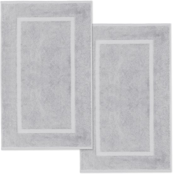 Lavea® Set van 2 badmatten 50x80 cm, zacht en absorberend – 100% katoen, wasbare badkamermatten – ideaal als douche- of badmat – Zilver