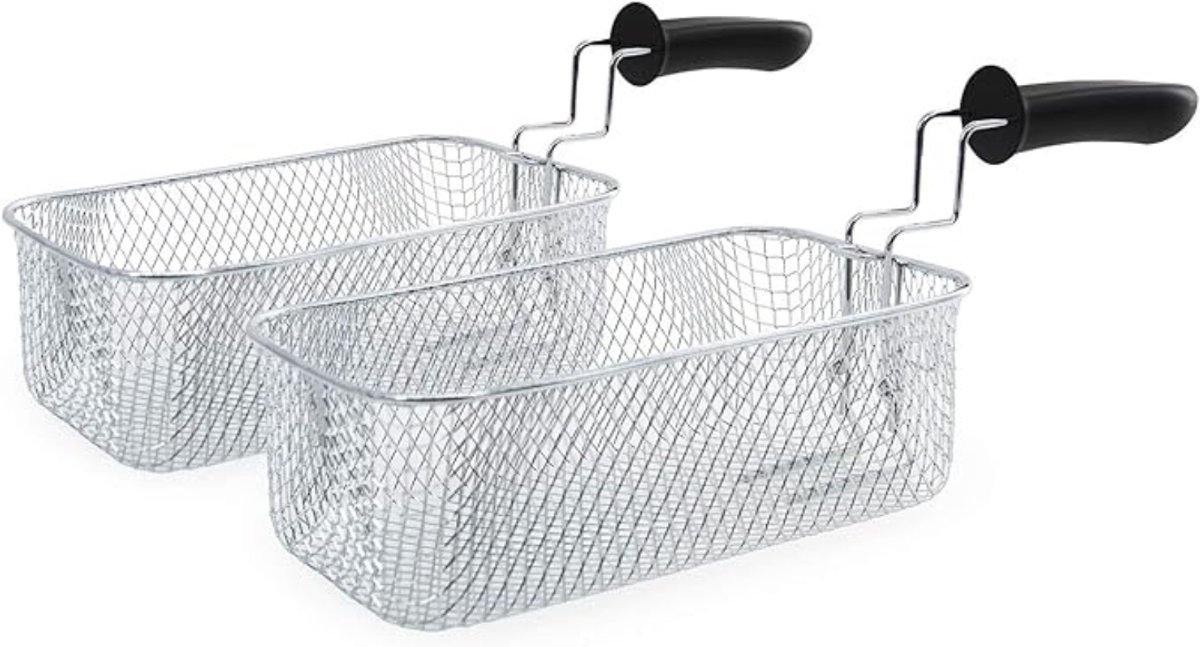QIN® Dubbele Frituurpan - Dubbele Friteuse - Frietpan - 3 liter - Zwart - 52cm x 41cm x 22cm
