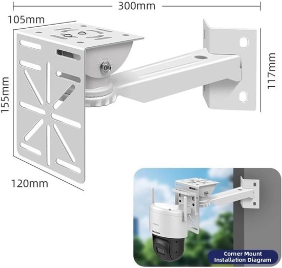 Verstelbare Staunsteun - Camera Beugel - Buiten Camera - Snelle Installatie - 30 x 10 x 8 cm - Wit — afbeelding 5
