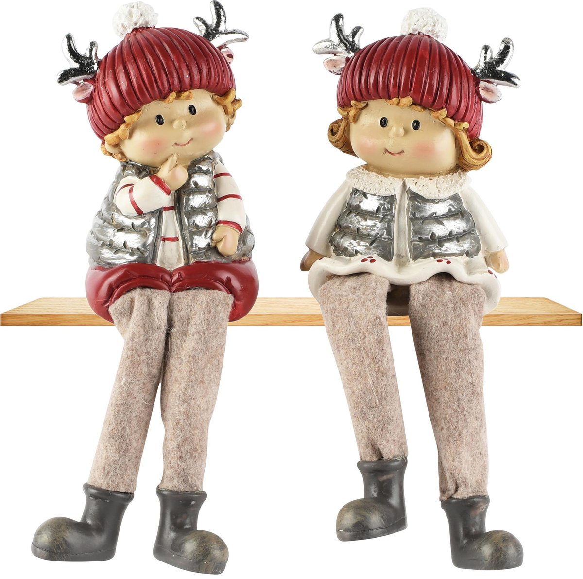 Dekoratief | Winterkindje m/hangbenen, rood/zilver, resina, 7x6x17cm, set van 2 stuks | A265130