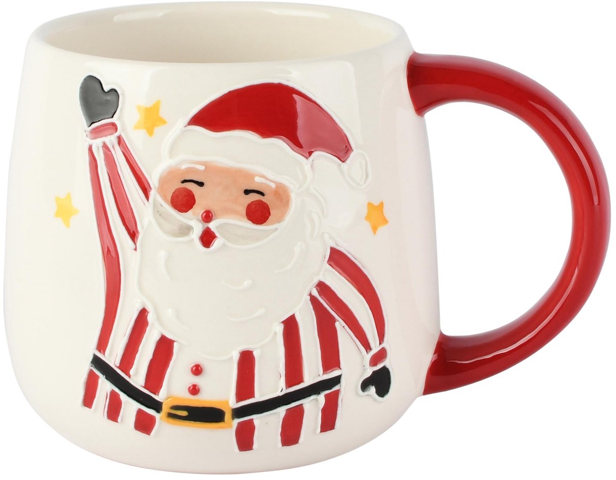 Dekoratief | Mok m/santa, rood/wit, keramiek, 14x11x10cm | A265104