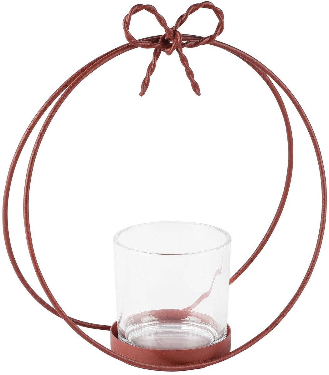 dekoratief Theelichthouder boog m/strikje, terra, glas/metaal, 22x9x25cm | A265496 bruin