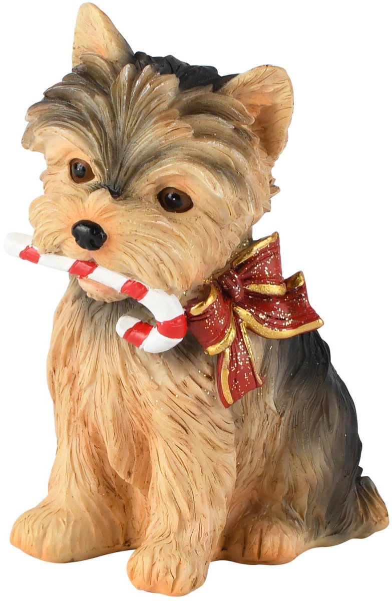 Dekoratief | Deco hondje m/zuurstok/strikje, rood, resina, 9x7x12cm | A265853