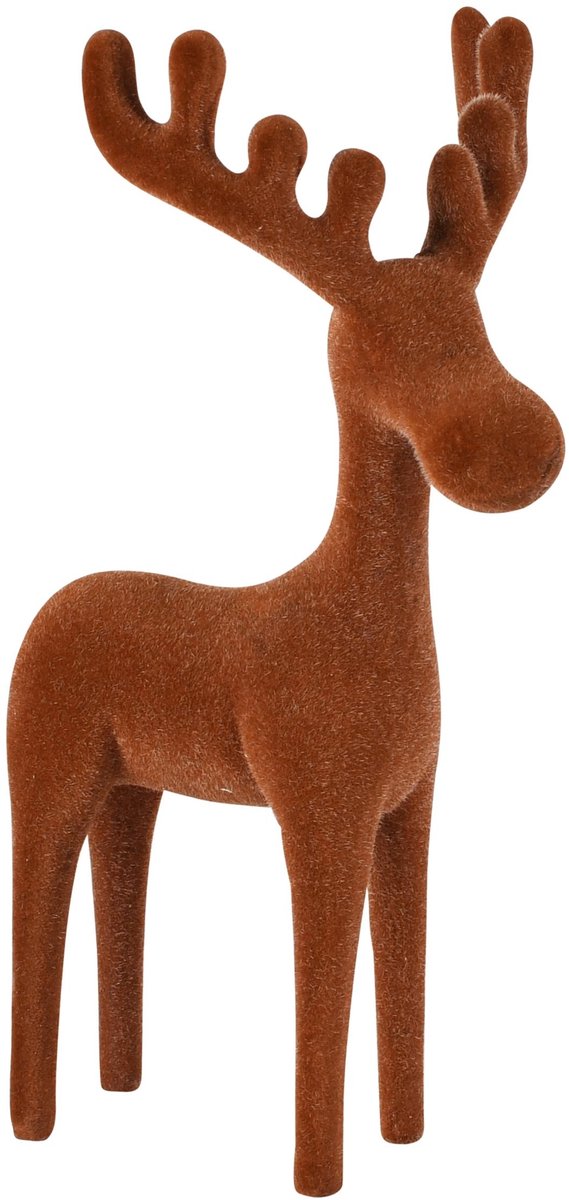 Dekoratief | Rendier staand 'Flocked', bruin, resina/polyester, 14x10x25cm | A265629