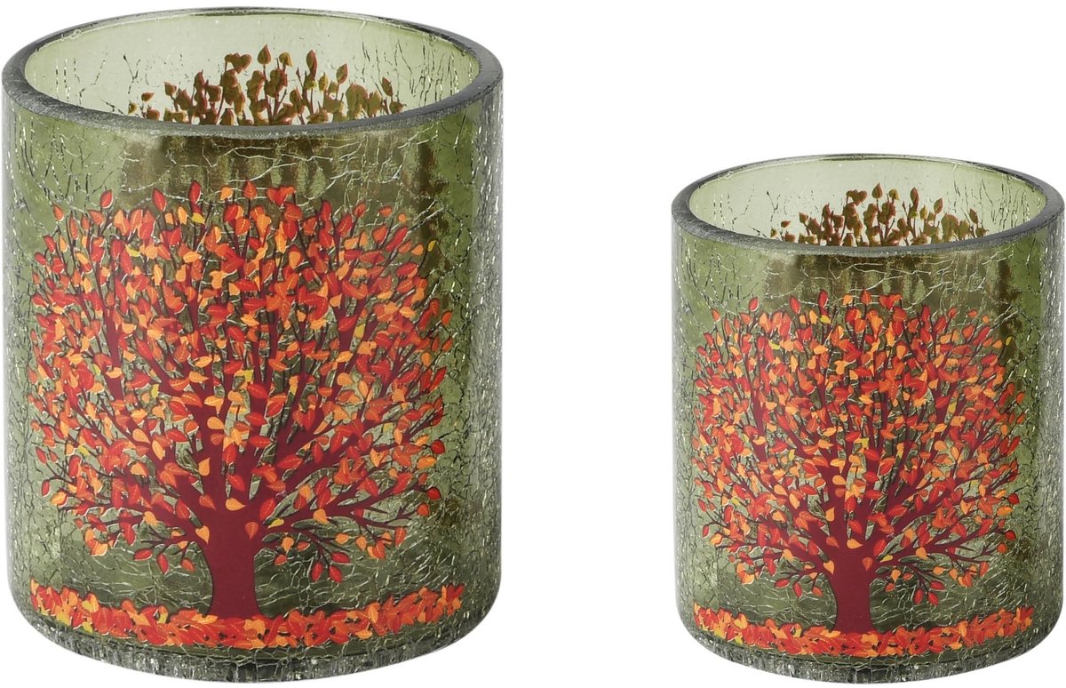 dekoratief Set 2 theelichthouders 'Autumn?s Whisper', glas, 9x9x10cm | A265797 transparant