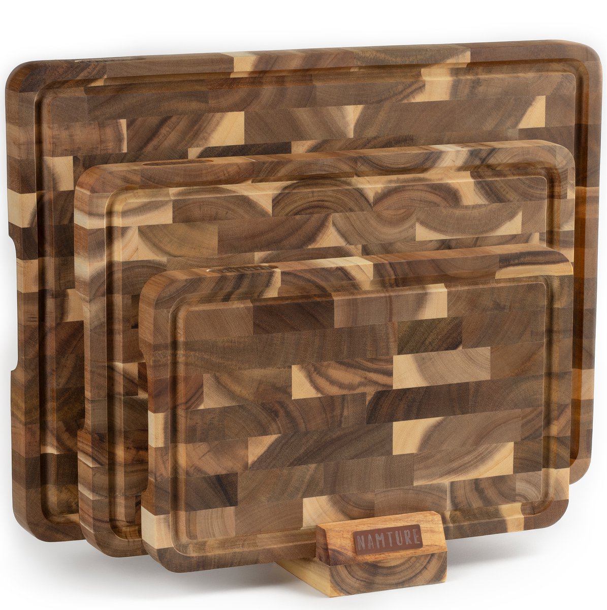 Namture Snijplankenset met Houder – Extra Dik 2,5 cm – Premium Olie – Antislip – Snijplank Hout