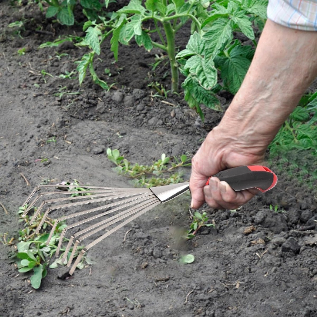 Handhark Tuingereedschap - Kleine Hark - Onkruid Verwijderen - Ergonomische Greep - 37 cm - Zwart
