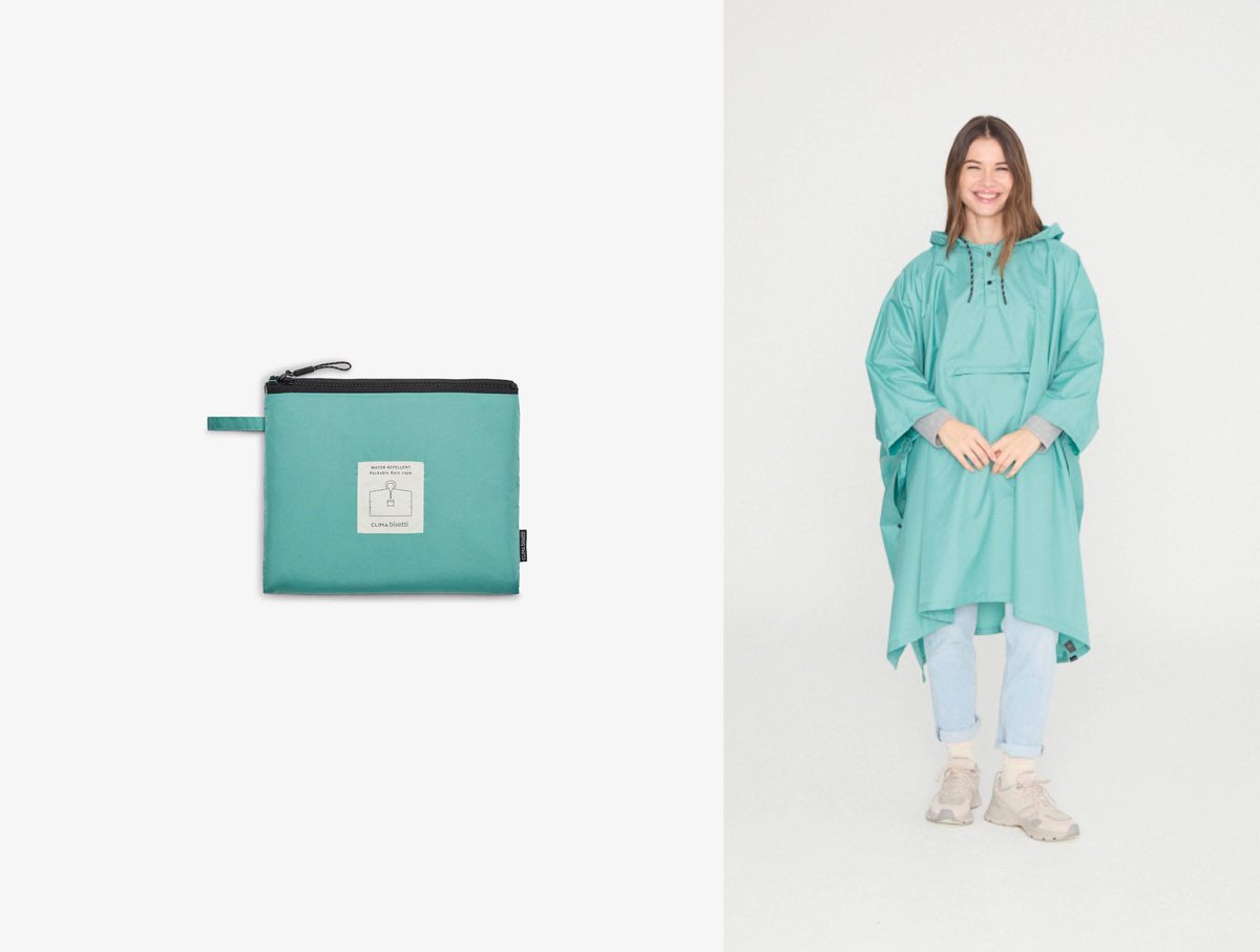 Clima Bisetti Zelfopvouwbare Waterdichte Poncho - Turquoise