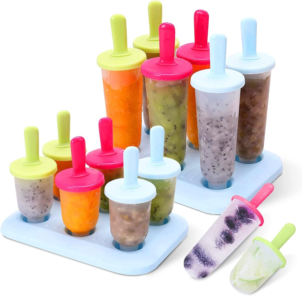 IJsvormen Set - BPA-vrij Ijsvormen en Lollyvormen - 12 Stuks - Duurzaam PP Materiaal - Voor Gezinsfeestjes en Zomerdrankjes - Mix van Grote en Kleine Maten