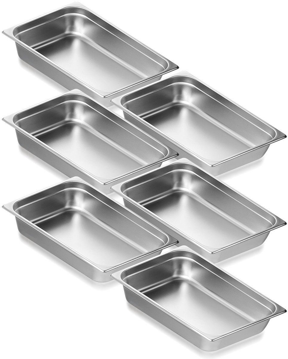 Gastronorm Hotelpannen 6-pack - RVS Stoompannen Normaal Formaat - 10 cm Diep - 0,8 mm Dikte - Voor Horeca Buffet Keuken - Zilver