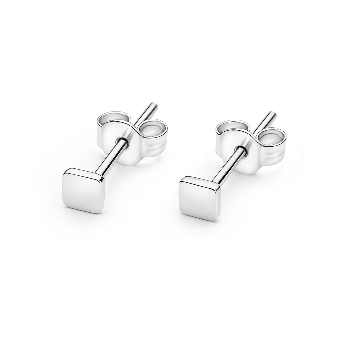 14kt - Witgouden Oorstuds met Vierkante Top 5 mm - 0,8 mm Staaf Dikte - 14 Karaat Gouden Oorbellen voor Dames - Vierkante Oorknopjes - Echt Goud (585) - Inclusief Echtheidscertificaat