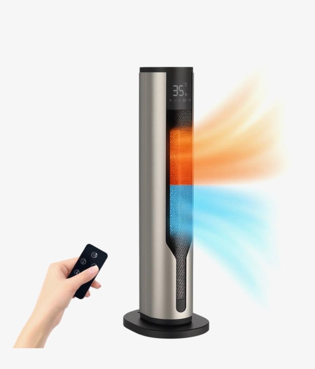 BIXc® - Elektrische Kachel - 2-in-1 - 2000W Ventilatorkachel - Verstelbare Temperatuur - Electrische Keramische Kachel met Stoffilter - Geschikt voor Camping - Winter en Zomer - Platina Grijs
