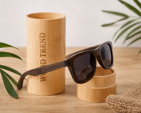 Woodtrend Barca Houten Zonnebril - Wayfarer Zonnebril met Bruine Gepolariseerde Lenzen - Handgemaakte Bamboe Sunglasses - UV400 Bescherming - Lichtgewicht Unisex Zonnebril voor Dames en Heren - Duurzame Eyewear van Woodtrend — afbeelding 2