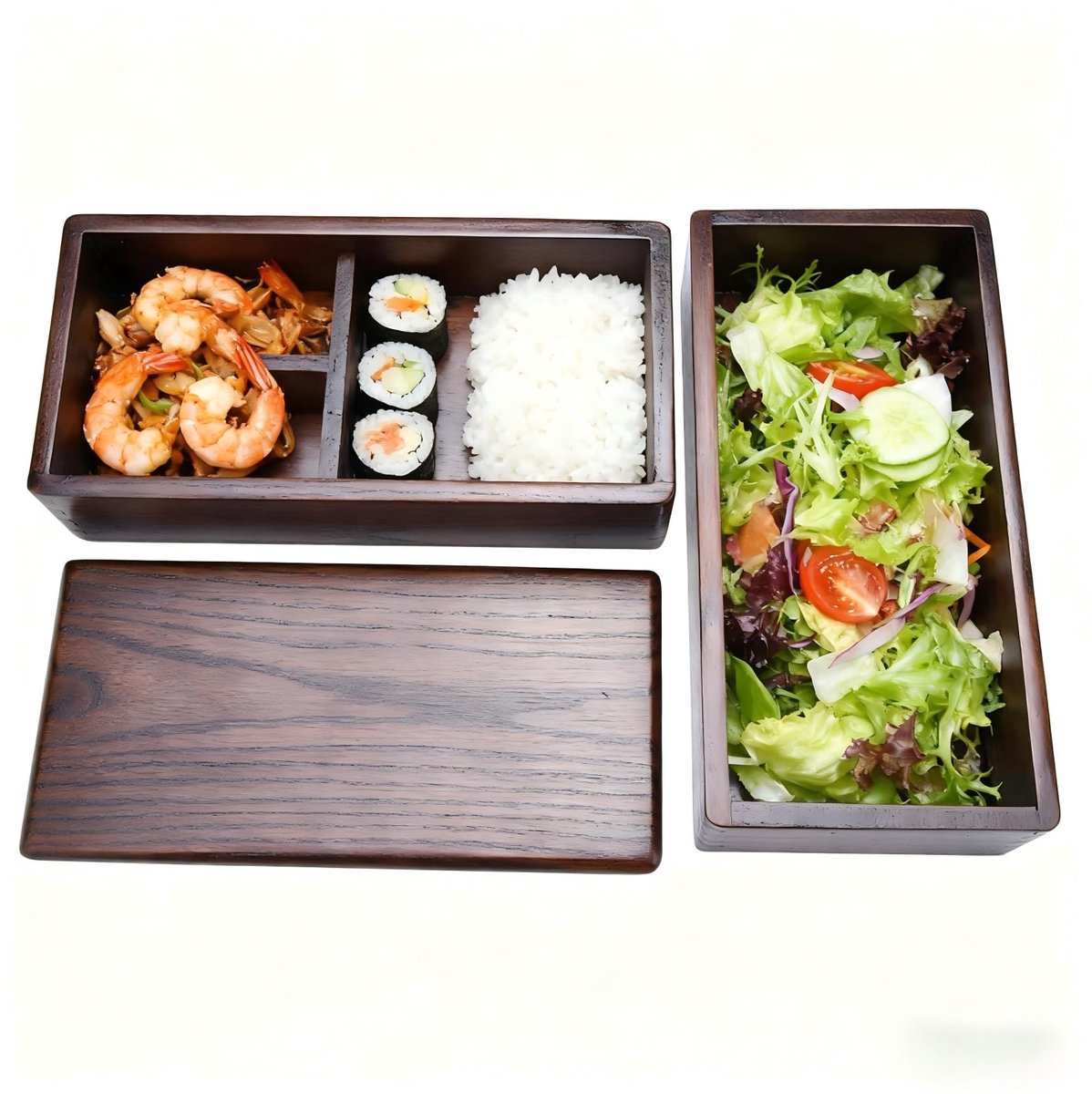 Cosensi- Bento Box Dubbellaags Design - Houten Lunchbox - Voedselcontainer - Japanse Stijl - Drie Vakjes - Veilig en Gezond