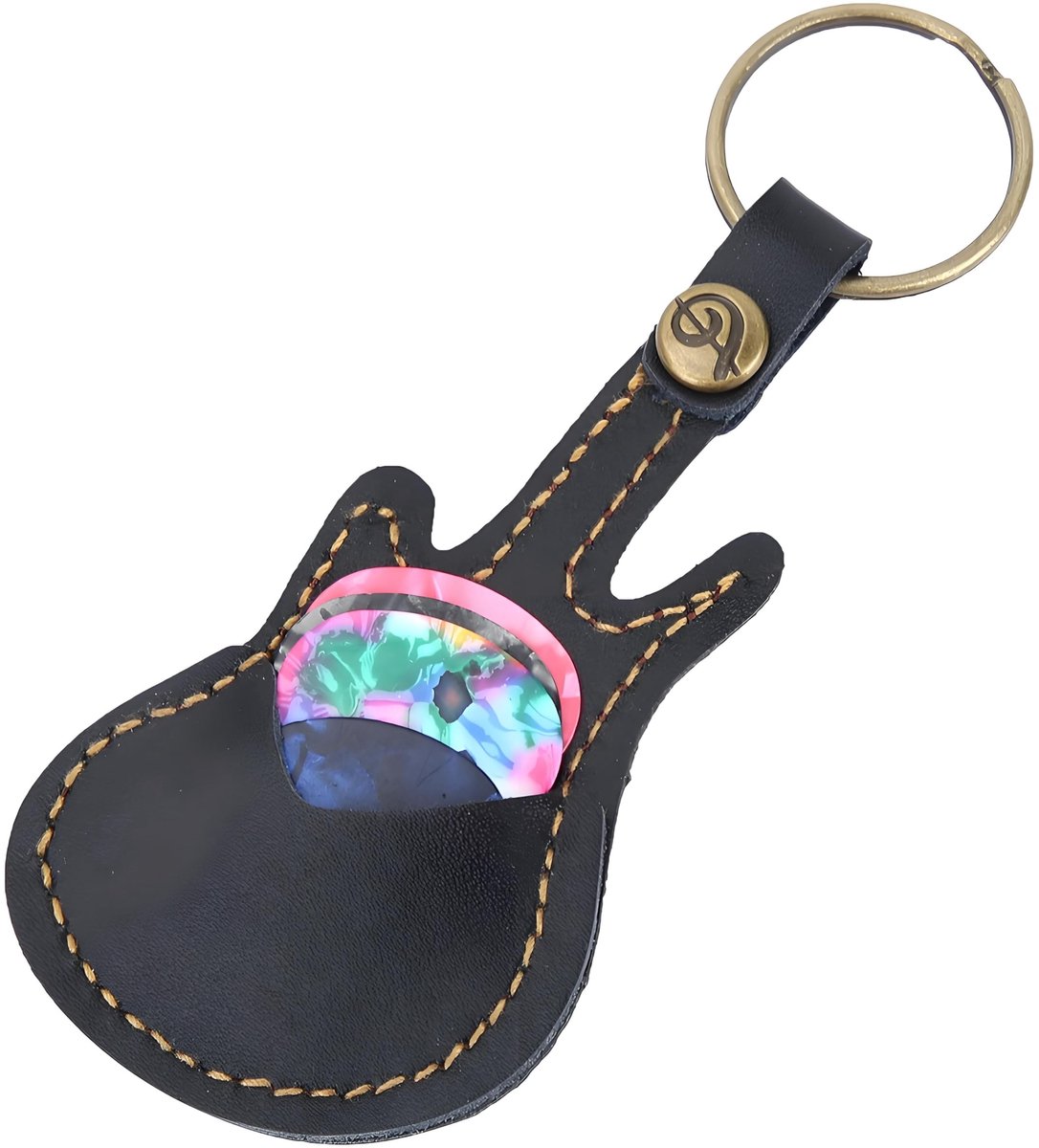 Cosensi- Plectrums Houder Unieke Gitaarvorm - Draagbare Plectrum Tas - Hoogwaardig Leer - Muziekinstrumentaccessoires - Decoratief Opbergmiddel - Sleutelhanger Inclusief - Plectrumtas