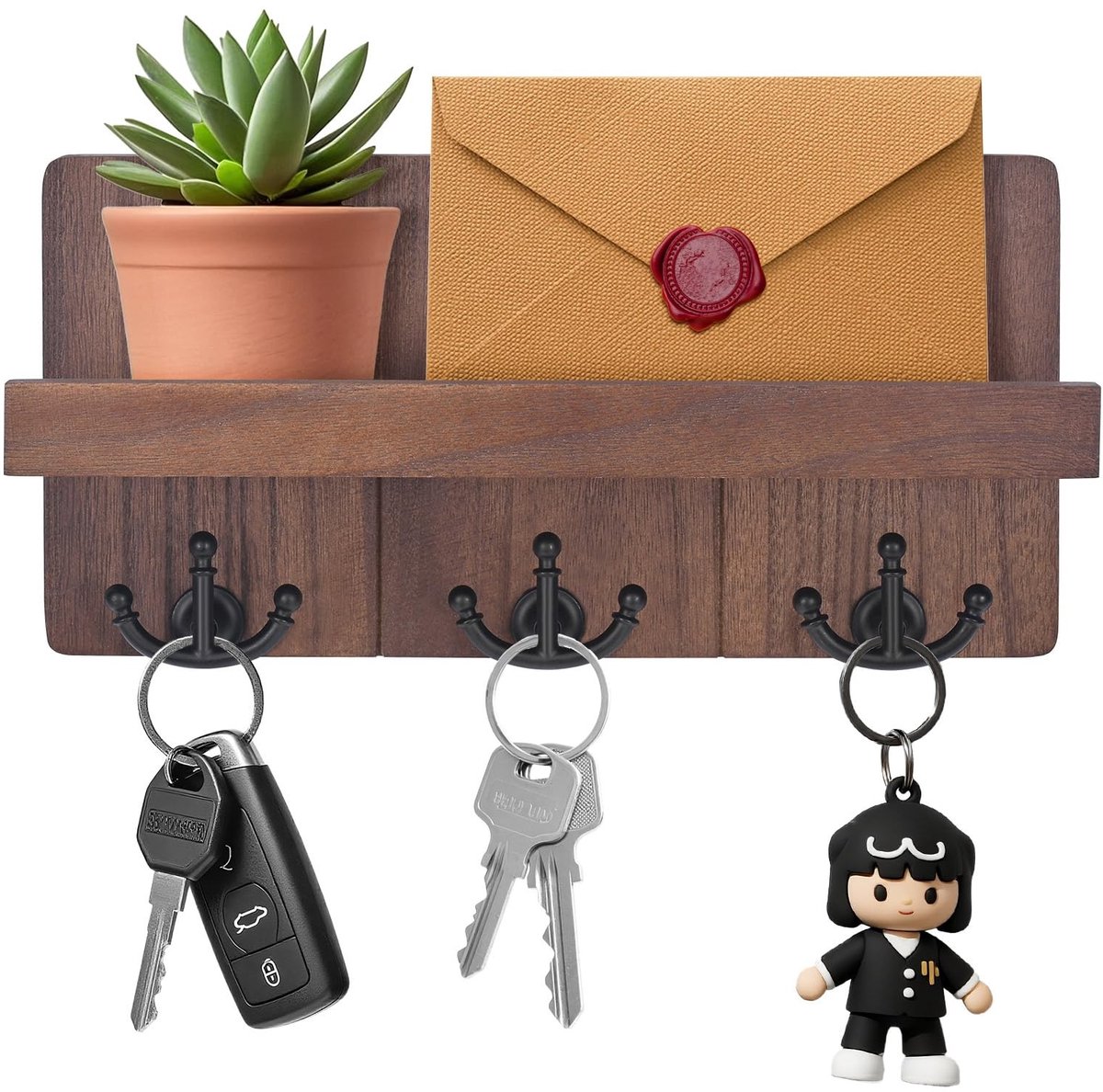 Cosensi- Sleutelhanger - Houten Sleutelkastje met 3 Dubbele Haken - Wandplank - Decoratieve Plank - Voor Entree/Bureau - Hoogwaardige Houten Ontwerp - Sleutelkast