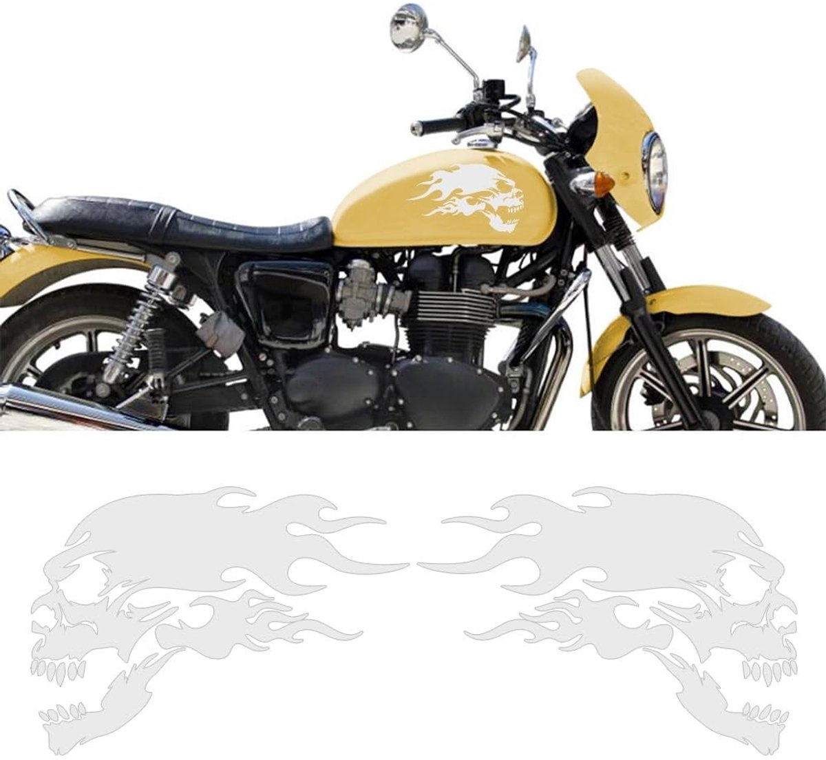 Cosensi- Motorfietsstickers - Reflecterende Skulls/Flame Patroon - Set van 2 - 20 x 14 cm - Waterdicht/PVC - Geschikt voor Motor/E-motor - Tuningstickers