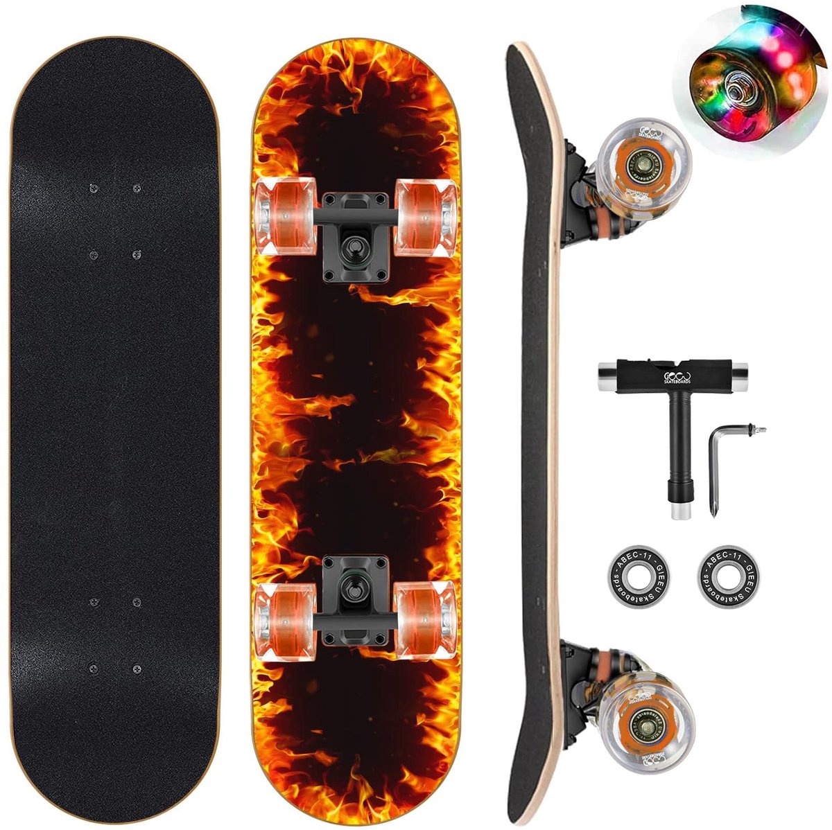 Cosensi- Skateboard 9 lagen esdoorn - Skateboard voor kinderen/tieners - Skateboard volwassenen - Skateboard wielen met knipperlicht - Skateboard bescherming - Draagvermogen tot 100 kg - Skateboard Voor Beginners