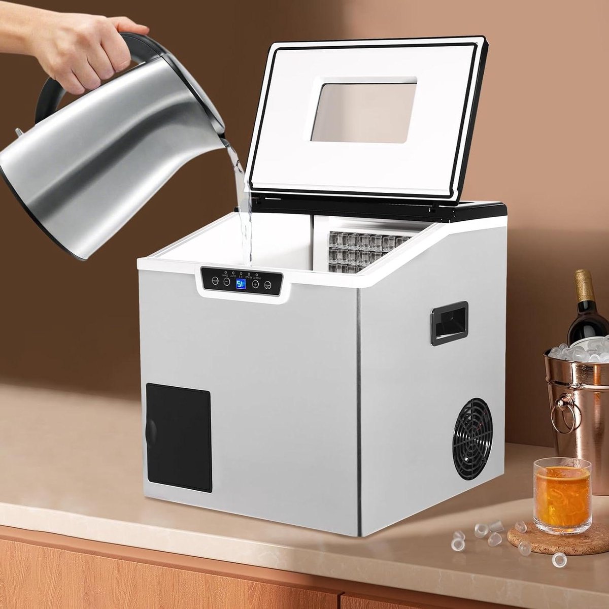 IJsblokjesmaker Crushed IJs - IJsmachine IJssnipperaar - Drankjes Koelen - 2-in-1 Functie - 30-40 kg per dag - Zwart Zilver