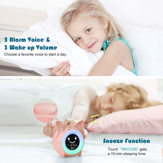 Digitale Wekker - Nachtlampje Geluidsmachine - Rustig Wakker Worden - 5 Kleuren Verlichting - 1 Stuk - Roze — afbeelding 3