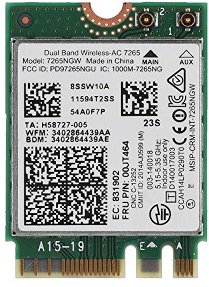 ASHATA Dual Band Wireless AC 7265, Dual Band 2.4G / 5G Dual Band Wireless NGFF WiFi kaart, Wireless 867M netwerk kaart Bluetooth Wi-Fi Card Adapter voor ThinkPad L450 L550 E450 E550 E450C enz.