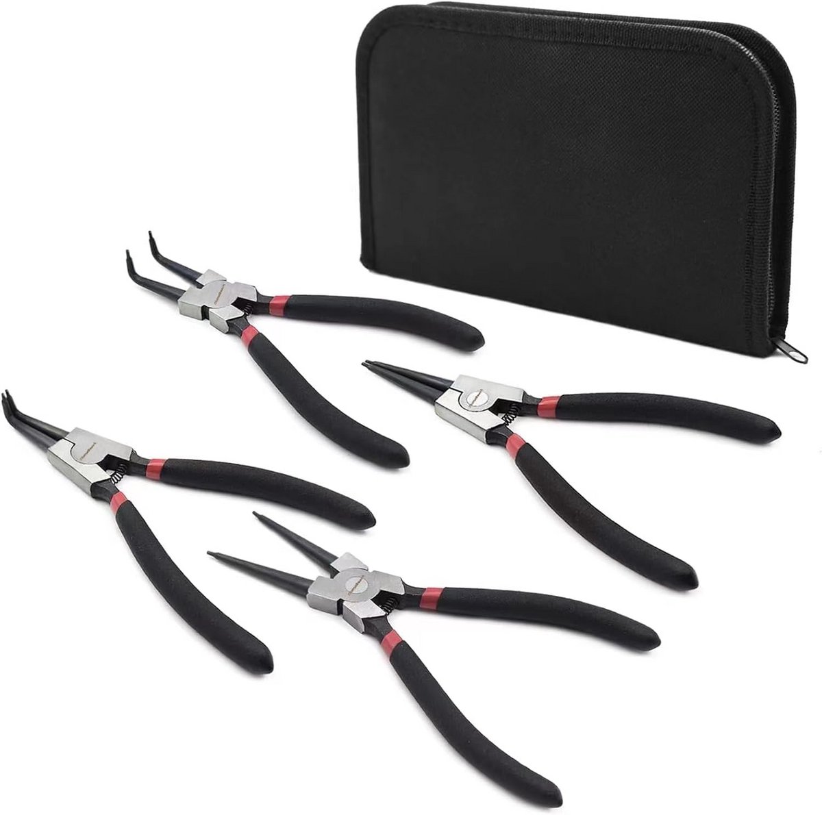 4-delige Borgringtang Set - Rechte & Gebogen Tangen voor Binnen- en Buitenborgringen (170 mm)