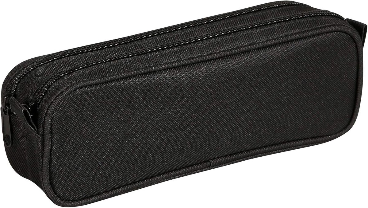 Groot Rechthoekig Pennen- Etui met 2 Vakken - Zwart - Geschikt voor School en Reizen