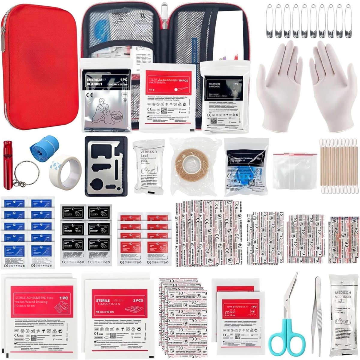 QIN® Ehbo Reisset - Reisset - EHBO - Set 200 Stuks - 20x13x5cm - Rood - 20cm x 13cm x 5cm