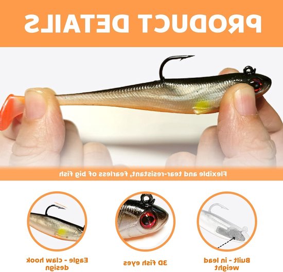 Visaccessoires Set met 6 Stuks Vissen Haken en Dobbers - Kunstmatige Aas, Zacht Aas, Hoge Sterkte voor Forel en Snoek Visserij van Merkloos — afbeelding 2