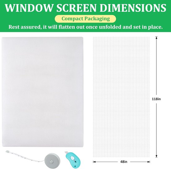 Reparatieset Horren - Gaas & Deurgaas - Scherm Herstellen - Duurzaam Glasvezel - 48 x 118 Inch - Wit — afbeelding 5