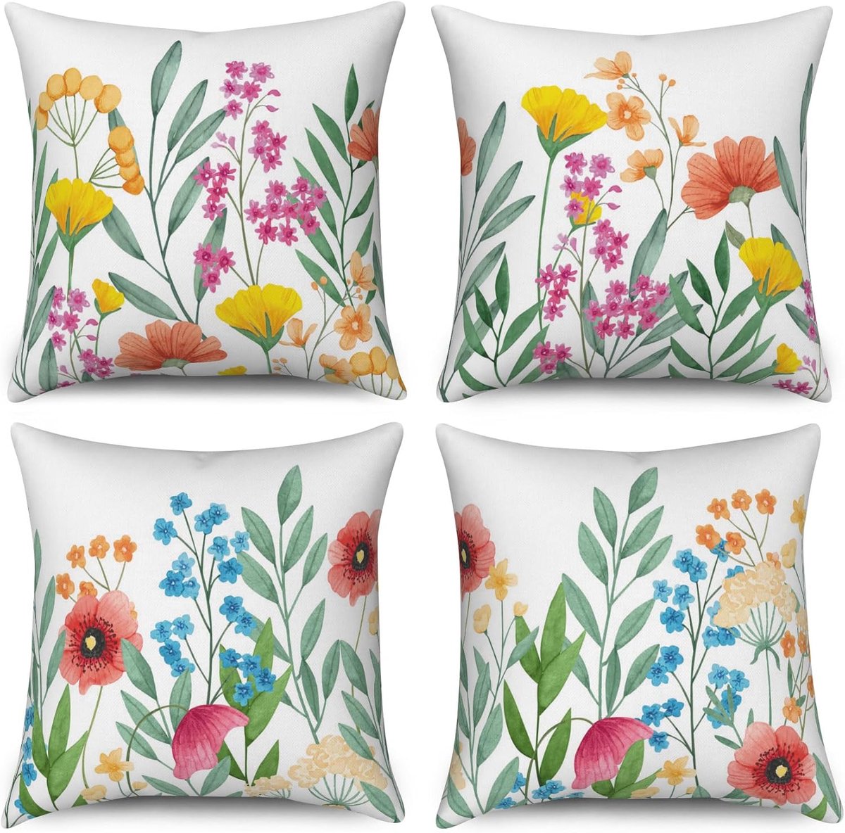 Kleurrijke Bloem Kussenslopen Set van 4 - 40 x 40 cm, Geschikt voor Bank en Decoratie